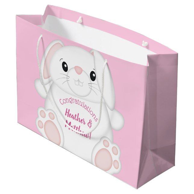 Bunny Rabbit Baby Dusche Pink Große Geschenktüte (Rückseite Schrägansicht)