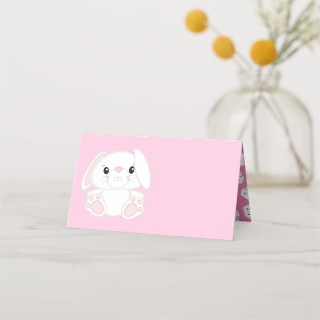Bunny Rabbit Baby Dusche Pink Platzkarte (Vorderseite)