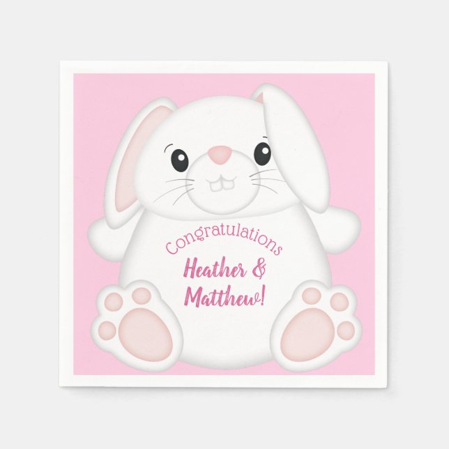 Bunny Rabbit Baby Dusche Pink Serviette (Vorderseite)