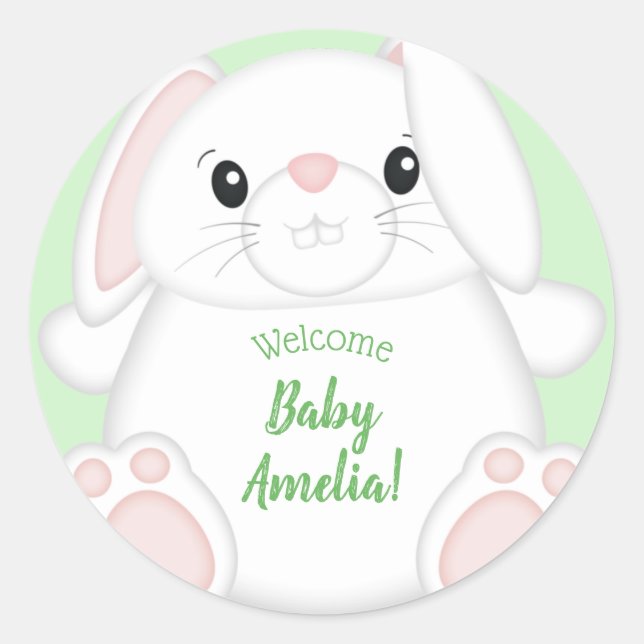 Bunny Rabbit Baby Dusche Runder Aufkleber (Vorderseite)