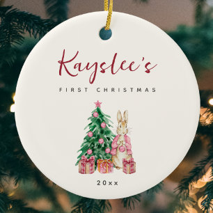 Bunny Rabbit Baby First Christmas Keramik Ornament