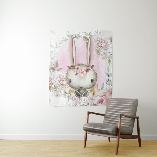 Bunny Rabbit Baby Girl Banner Hintergrund Kunst Wandteppich (Beispiel)