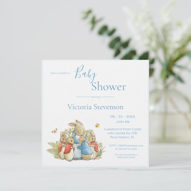 Bunny Rabbit Baby Shower Einladung (Stehend Vorderseite)