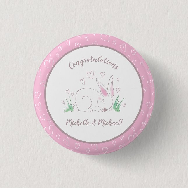 Bunny Rabbit Baby Shower Woodland Tiere Button (Vorderseite)