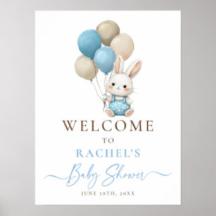 Bunny Rabbit Balloon Blue Baby Boy Dusche Willkomm Poster
