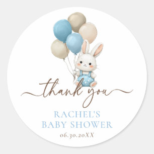 Bunny Rabbit Balloons Blue Baby Boy Dusche Runder Aufkleber