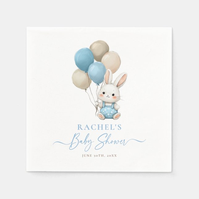 Bunny Rabbit Balloons Blue Baby Boy Dusche Serviette (Vorderseite)