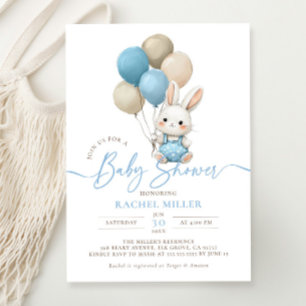 Bunny Rabbit Balloons Blue Boy Baby Dusche Einladung
