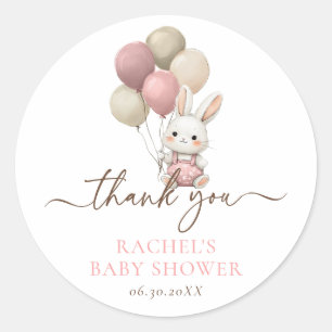 Bunny Rabbit Balloons   Pink Baby Girl Dusche Runder Aufkleber