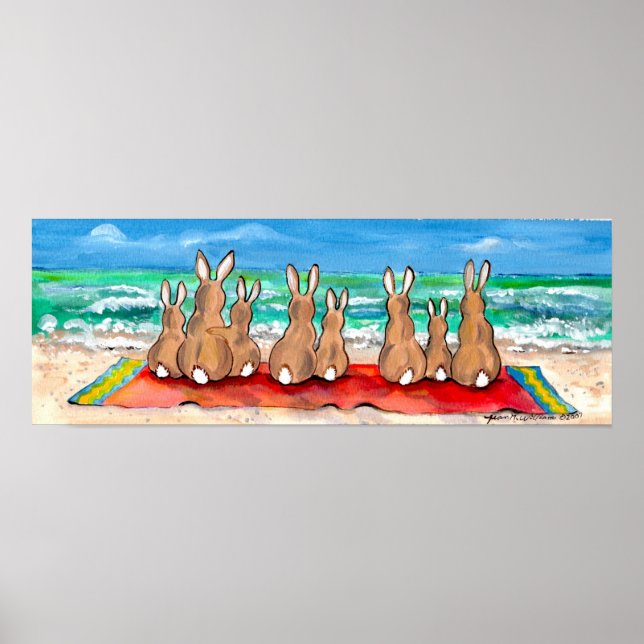 Bunny Rabbit Beach Blanket Ocean Blue Poster (Vorne)