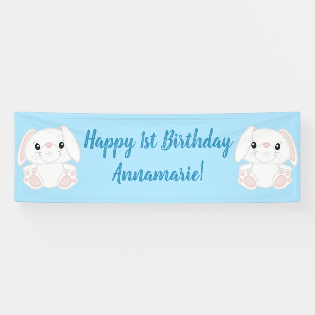 Bunny Rabbit Birthday Party Blue Banner (Horizontal)