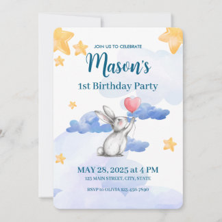 Bunny Rabbit Birthday Party Einladung Boys Girls