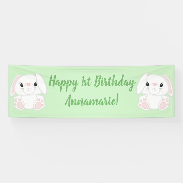 Bunny Rabbit Birthday Party Grün Banner (Horizontal)