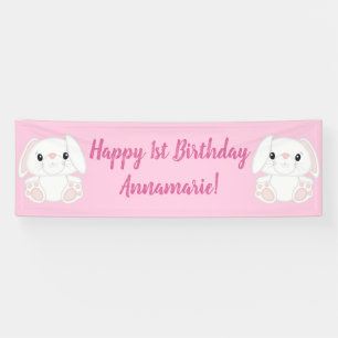Bunny Rabbit Birthday Party Pink Banner