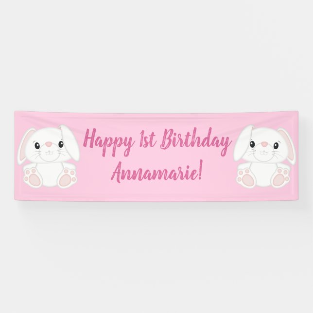 Bunny Rabbit Birthday Party Pink Banner (Horizontal)