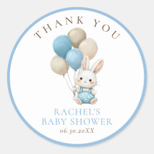 Bunny Rabbit Blue Balloons Jungen Babyparty Runder Aufkleber