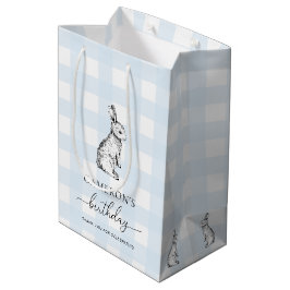 Bunny Rabbit Blue Gingham Favor Bag Mittlere Geschenktüte