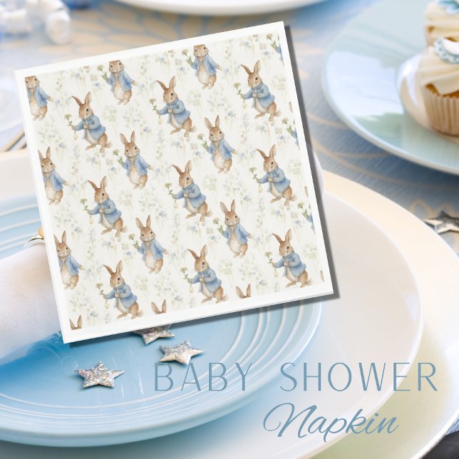 Bunny Rabbit Blue Greenery Baby Shower Serviette (Von Creator hochgeladen)