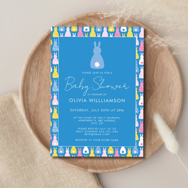 Bunny Rabbit Boy Baby Dusche Einladung (Modern Bunny Blue Baby Shower Blue Invitation. Boy Baby Shower Invitation)
