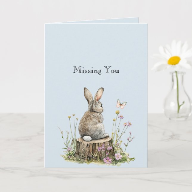 Bunny Rabbit Butterfly Missing You Karte (Kleine Pflanze)