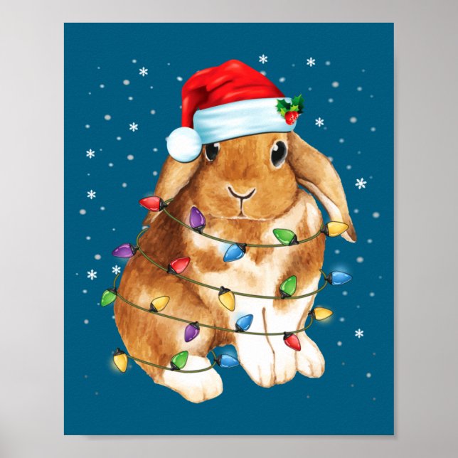 Bunny Rabbit Christmas Lights Santa Hat Funny Xmas Poster (Vorne)