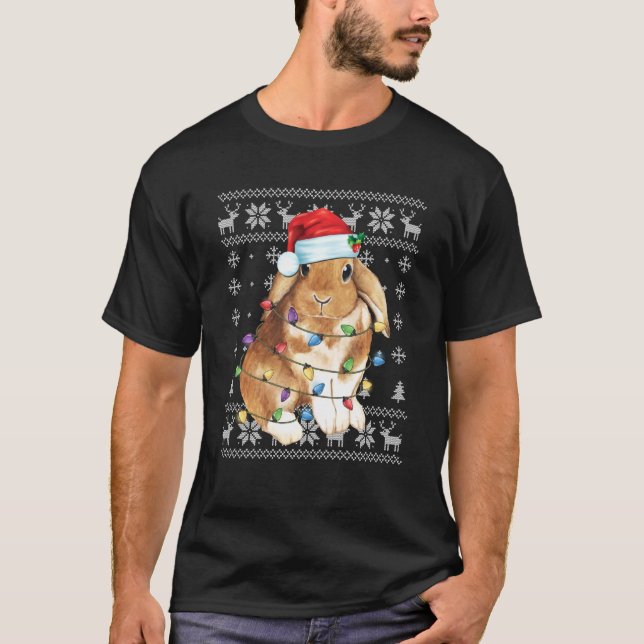 Bunny Rabbit Christmas Ugly Sweater Funny Xmas Tre T-Shirt (Vorderseite)