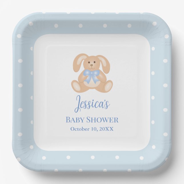 Bunny Rabbit Classic Polka Dots Boy Baby Dusche Pappteller (Vorderseite)