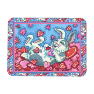 BUNNY RABBIT & COLORFUL HEARTS RAINING VALENTINES MAGNET