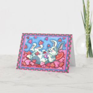 BUNNY RABBIT & COLORFUL HERZEN REGENWERTE FEIERTAGSKARTE