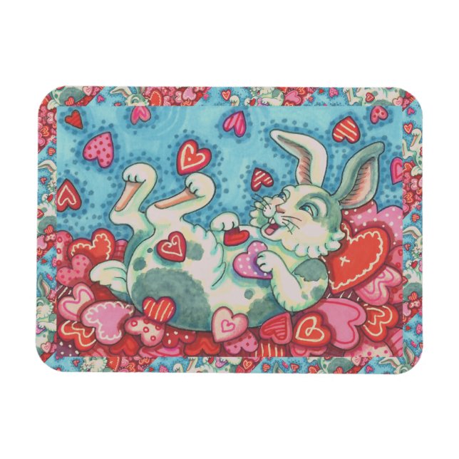 BUNNY RABBIT & COLORFUL HERZEN REGENWERTE MAGNET (Horizontal)