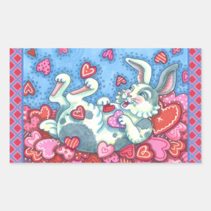 BUNNY RABBIT & COLORFUL HERZEN REGENWERTE RECHTECKIGER AUFKLEBER