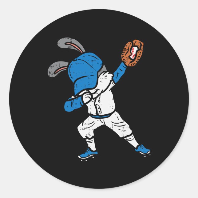 Bunny Rabbit Dab Baseball Ostersport Pitcher Boy Runder Aufkleber (Vorderseite)
