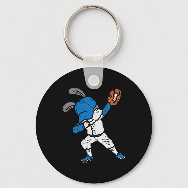 Bunny Rabbit Dab Baseball Ostersport Pitcher Boy Schlüsselanhänger (Vorderseite)