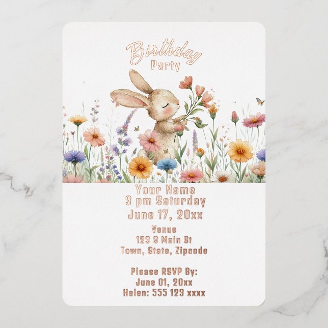 Bunny Rabbit Einladung zum Geburtstag (Vorderseite)