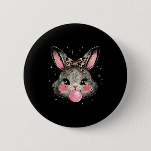 Bunny Rabbit Face Leopard Coquette Bow Ostertag Button