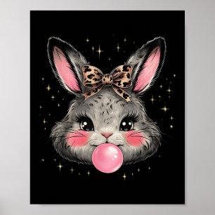 Bunny Rabbit Face Leopard Coquette Bow Ostertag Poster