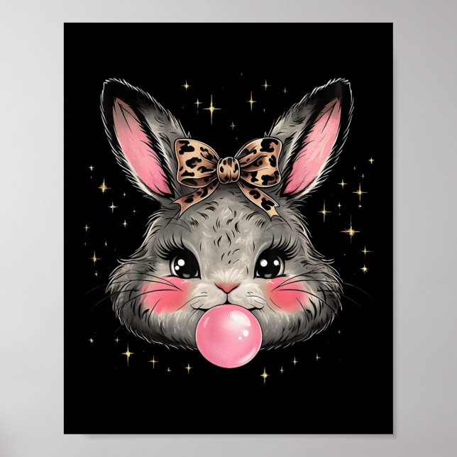 Bunny Rabbit Face Leopard Coquette Bow Ostertag Poster (Vorne)