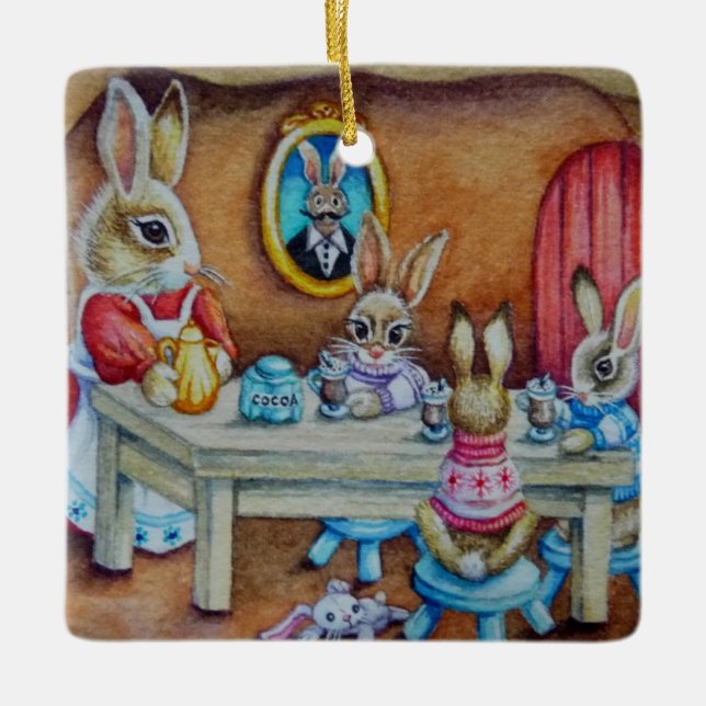 Bunny Rabbit Familie Burgen Bellinzona Keramikornament (Vorderseite)