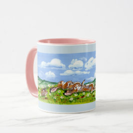 Bunny Rabbit Family Watching Wolken Designer Tasse