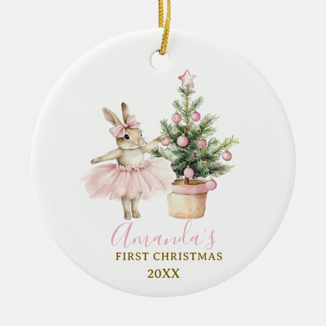 Bunny Rabbit First Christmas Keepsake Baby Girl Keramik Ornament (Vorne)