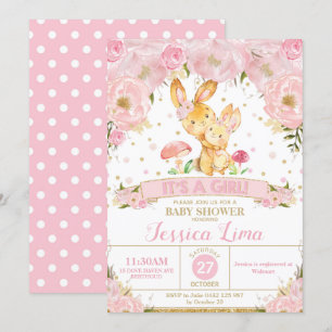 Bunny Rabbit Floral Baby Shower Einladung Mädchen