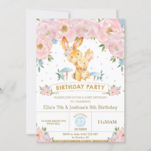 Bunny Rabbit Floral Joint Geburtstagsister Bruder Einladung