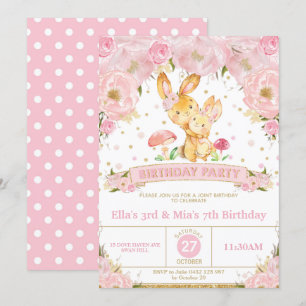 Bunny Rabbit Floral Joint Geburtstagsparty Schwest Einladung