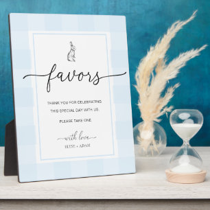 Bunny Rabbit Gingham Blue Gingham Favors Sign Fotoplatte