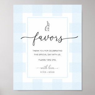 Bunny Rabbit Gingham Blue Gingham Favors Sign Poster