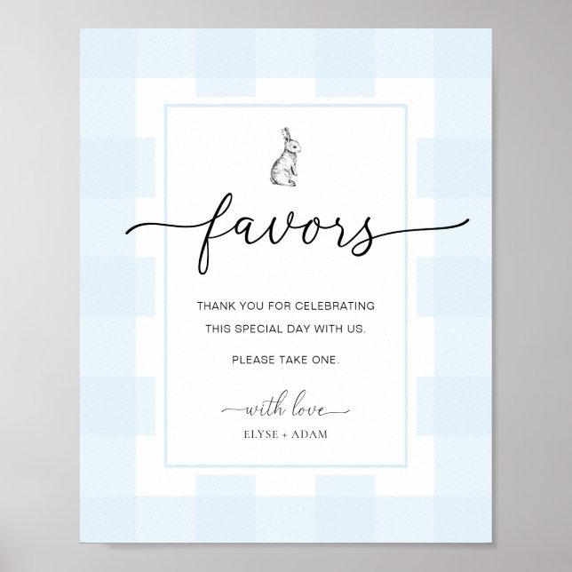 Bunny Rabbit Gingham Blue Gingham Favors Sign Poster (Vorne)