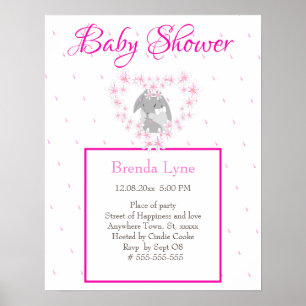 Bunny Rabbit Girl Pink Baby Dusche Einladung Post Poster