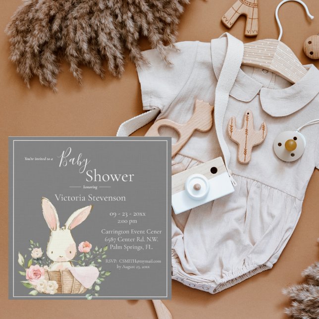Bunny Rabbit Gray Baby Shower Einladung (Von Creator hochgeladen)