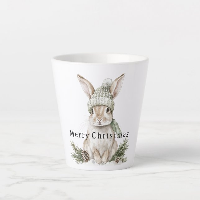 Bunny Rabbit Green Hat Christmas Milchtasse (Vorderseite)