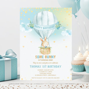 Bunny Rabbit Hot Air Ballon 1. Geburtstag Junge Einladung